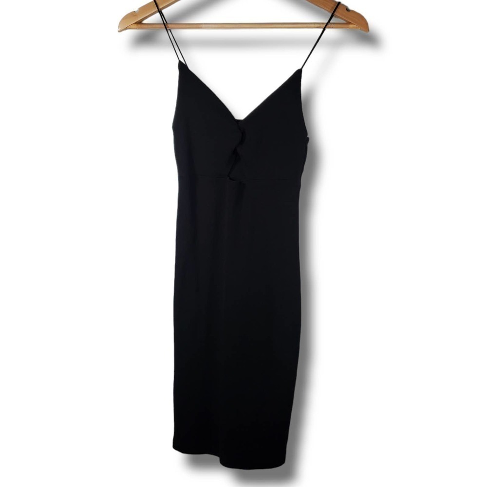 Zara V-Neck Ribbed Mini Bodycon Dress Black Size Small